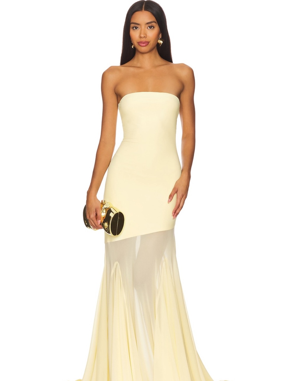 Strapless Cream Mesh-Hem Evening Gown